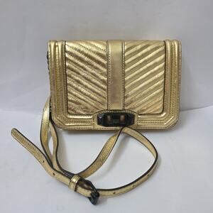 Rare Gold Rebecca Minkoff Chevron Quilt Love Leather Crossbody Great Condition